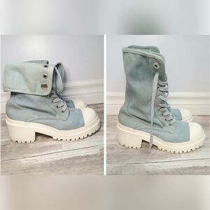 Women’s Denim Platform Combat Boots – Call It Spring Size 8 Convertible Lace Up